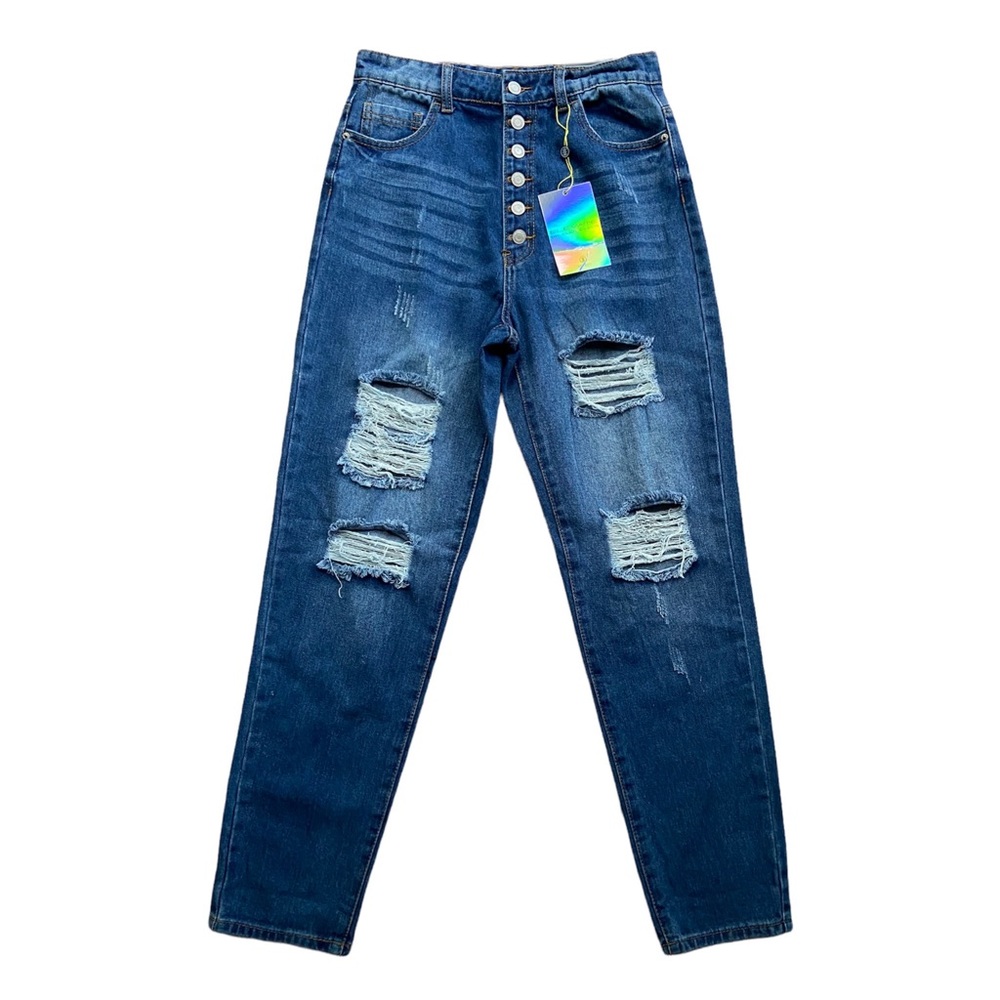 Elite Jeans Distressed High Rise Mom Jean Button Fly Size 9/29 New